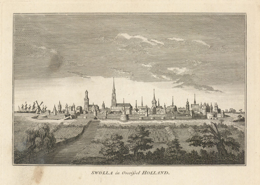 View of Swolla in Overissel, Holland. Zwolle, Overijssel 1787 old print